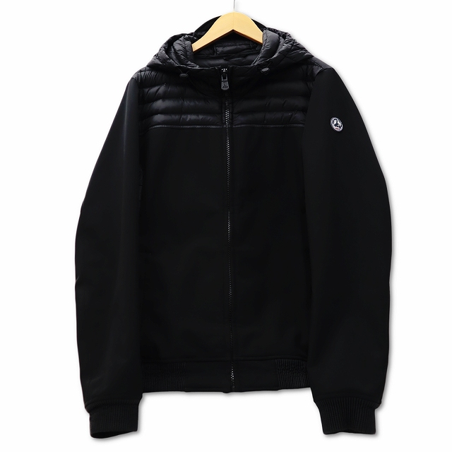 【中古】JOTT ジョット ワンポイントロゴ 刺繍 切替 ジップアップ ダウンジャケット BLACK ブラック メンズ