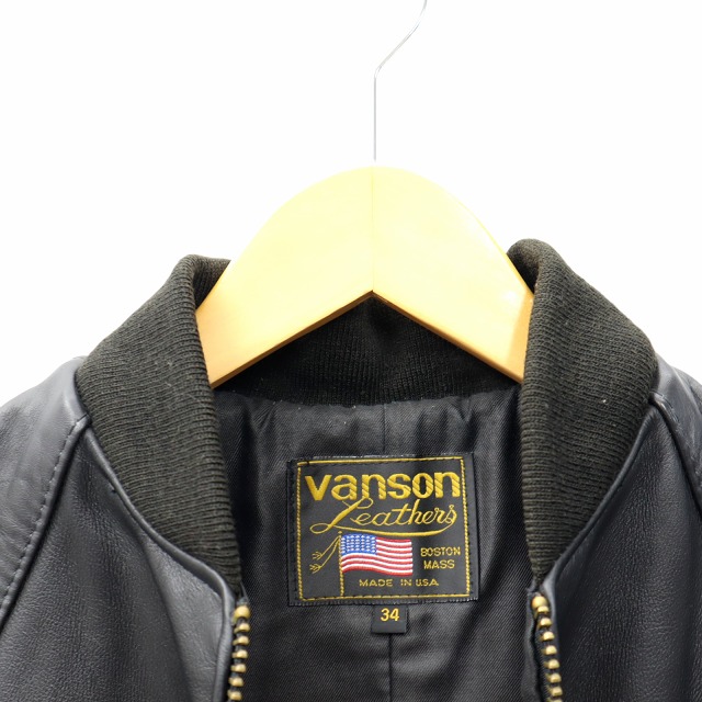 VANSON バンソン TJ ALL BLACK レザー スタジャン ライダース ジャケット 40 リブ 襟なし B 未使用級✨バンソン TJチームジャケット ma-1 レザージャケット