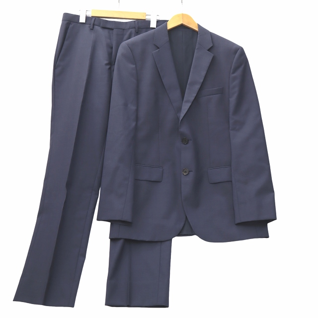 【中古】HUGO BOSS 開き見せ ノッチドラペル シングル 2B スーツ スラックス セットアップ 36R NAVY ネイビー メンズ
