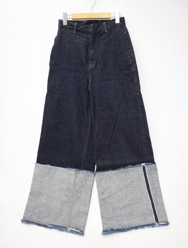 【中古】LIVINGTONE リヴィントーン DOLK - Turn up long セルビッチ デニム ワイドストレート パンツ 36 インディゴ