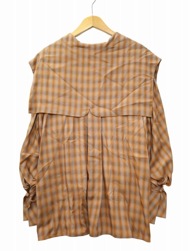 【中古】未使用品 マメクロゴウチ  Mame Kurogouchi Linen Mix Ombre Check Sailor Collar Blouse 1 ブラウン 中古】未使用品 マメクロゴウチ Mame Kurogouchi Linen Mix Ombre
