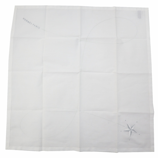 中古】エルメス HERMES コンステラシオン スター刺繍 ハンカチ WHITE