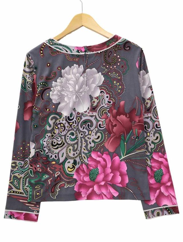 【中古】レオナール LEONARD クルーネック 長袖 フラワー ペイズリー柄 シャツ ブラウス 42 GRAY(グレー) 春秋 Leonard レオナール 長袖シャツ ブラウス 中古】レオナール LEONARD