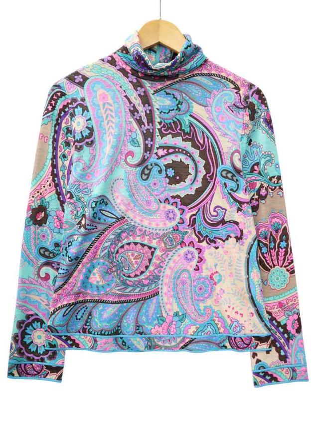 LEONARDレオナール日本製ウールシルクペイズリー柄タートルネック半袖