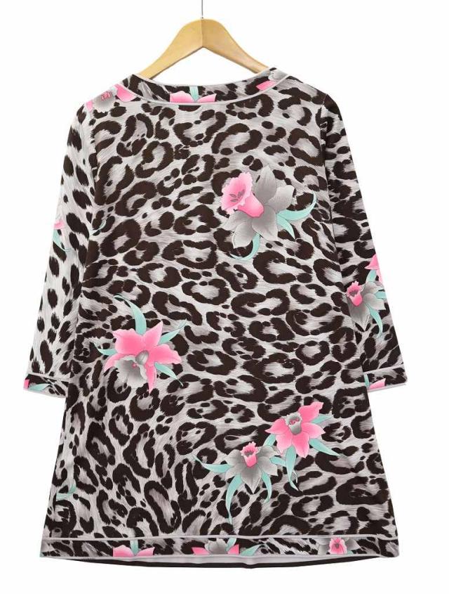 中古】レオナール LEONARD ハーフボタン 長袖 レオパード ウエスト