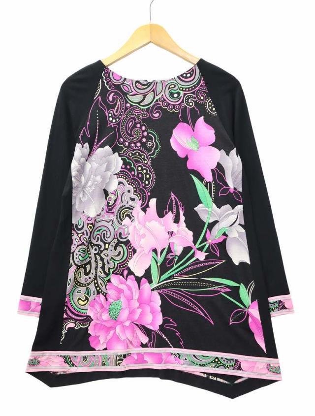 中古】レオナール LEONARD ウール×シルク クルーネック 長袖 フラワー