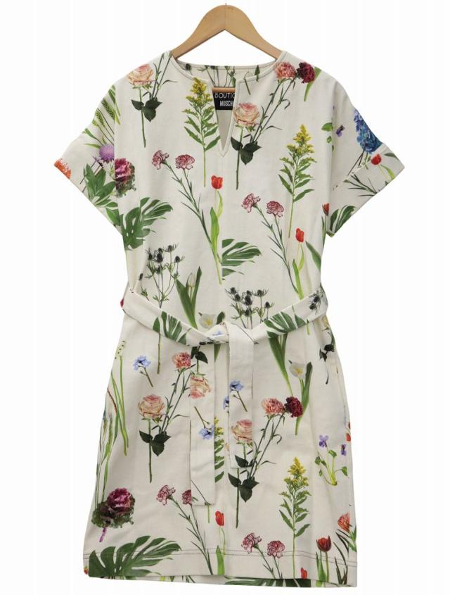 【中古】モスキーノ MOSCHINO BOUTIQUE MOSCHINO ブティックモスキーノ キーネック フラワー コットン ワンピース M