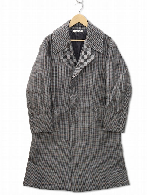 【中古】オーラリー AURALEE DOUBLE FACE CHECK LONG COAT ダブルフェイス チェック ロング コート 3