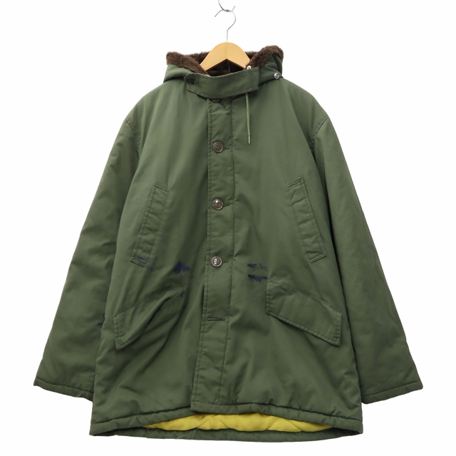 【中古】L.L.BEAN 50〜60s ヴィンテージ 筆記体タグ 裏キルト フーデッド ミリタリー コート 40 カーキ メンズ