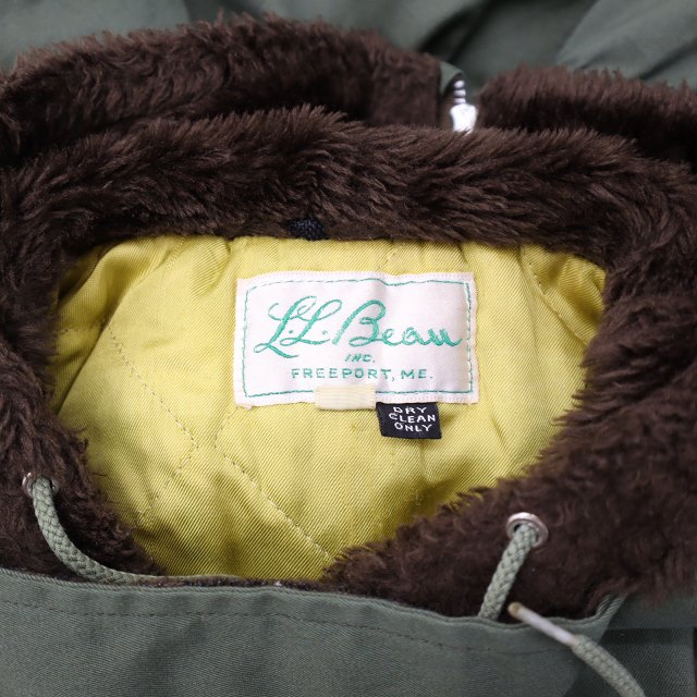【中古】L.L.BEAN 50〜60s ヴィンテージ 筆記体タグ 裏キルト フーデッド ミリタリー コート 40 カーキ メンズ
