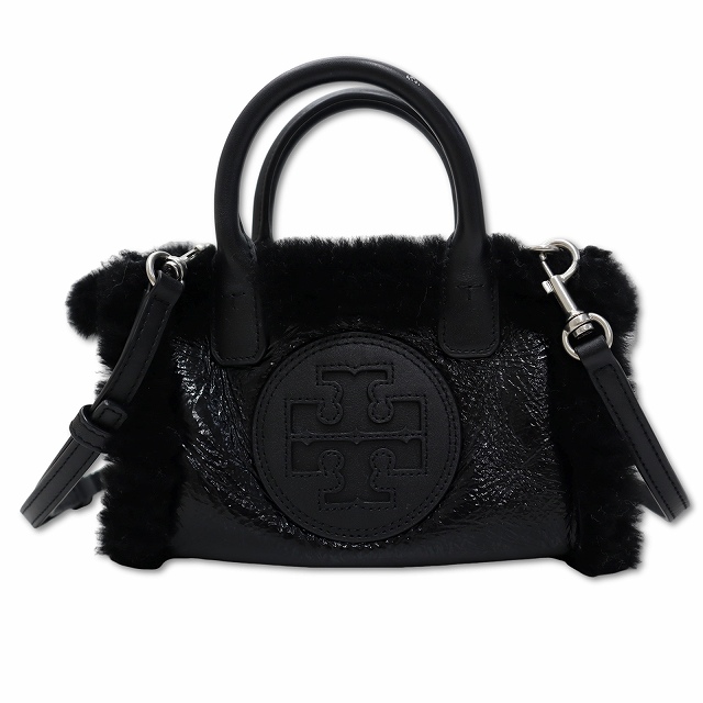 【中古】トリーバーチ TORY BURCH ELLA PATENT MINI TOTE エラ パテント シアリング ミニ トートバッグ BLACK