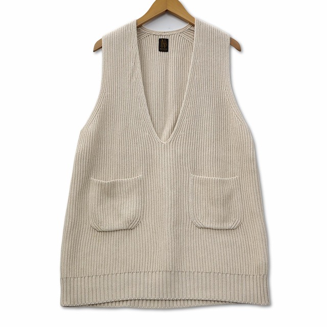 【中古】バトナー BATONER コットン Vネック ニット ベスト 2 ベージュ メンズ