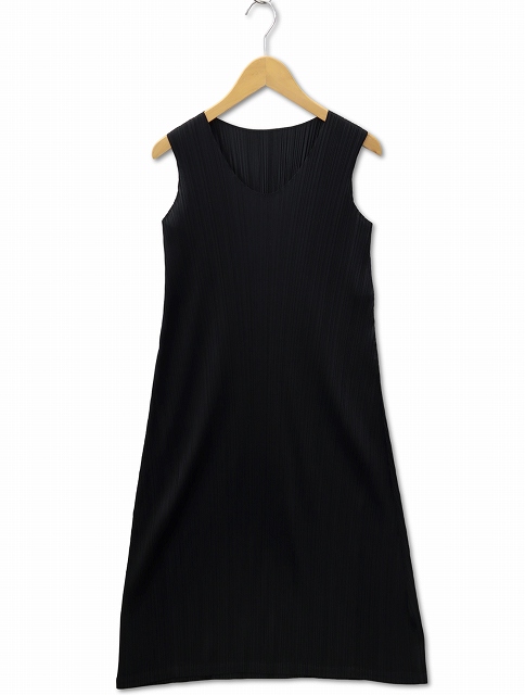 プリーツプリーズ ブラック ノースリーブ ロングワンピース 中古