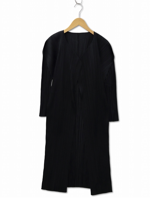 【中古】プリーツプリーズ PLEATS PLEASE 長袖 前開き プリーツ ロング カーディガン 羽織り 2 BLACK(ブラック)