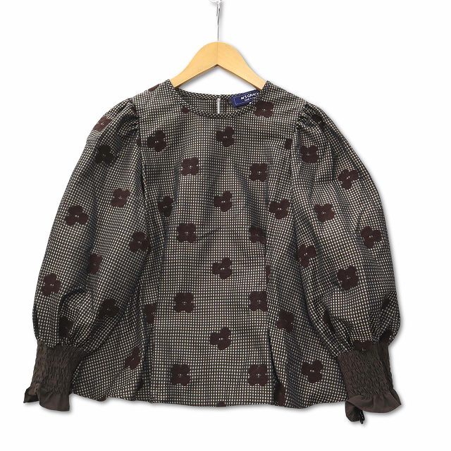 【中古】未使用品 エムズグレイシー M'S GRACY デイジー ギンガムチェック×お花柄ブラウス 310505 BR 38 レディース