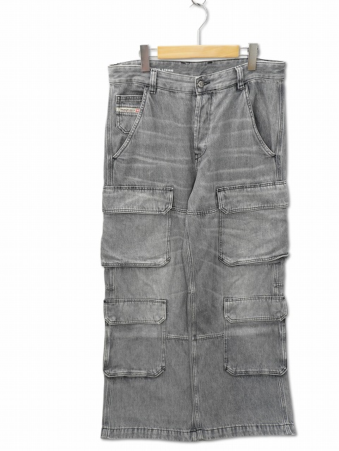 【中古】ディーゼル DIESEL 2024AW D-TOUCH-CARGO USED加工 ワイド カーゴ デニムパンツ W29 WASH GRAY