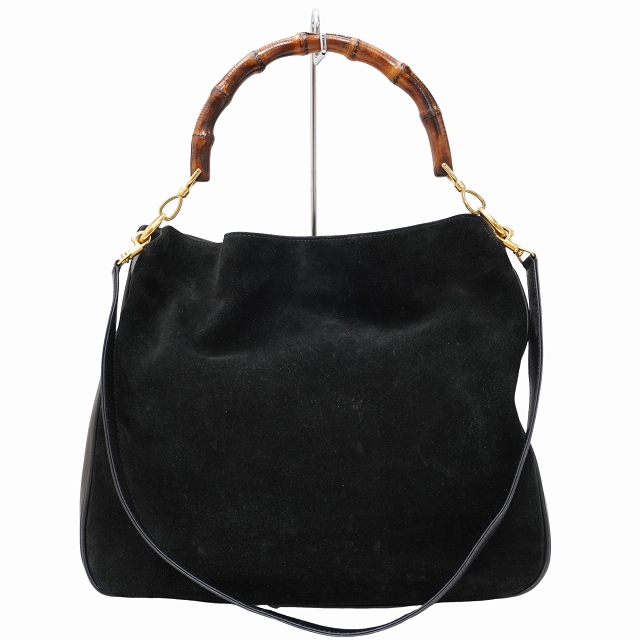 中古】グッチ GUCCI バンブー スエード トートバッグ BLACK ブラック