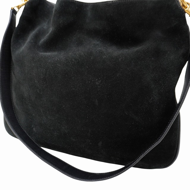 中古】グッチ GUCCI バンブー スエード トートバッグ BLACK ブラック