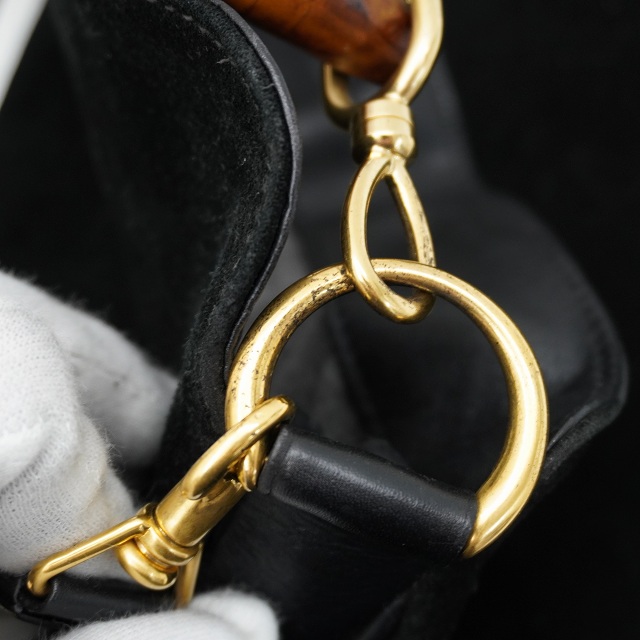 中古】グッチ GUCCI バンブー スエード トートバッグ BLACK ブラック