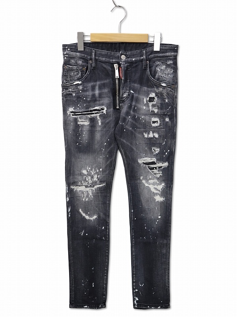 【中古】ディースクエアード Super Twinky Jean ダメージ リペア ウォッシュ加工 フロントジップ デニムパンツ 46