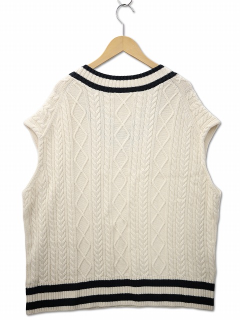 【中古】Hello, Bonjour! ハローボンジュール Vネック アラン チルデンニット ベスト OFF WHITE/BLACK_1