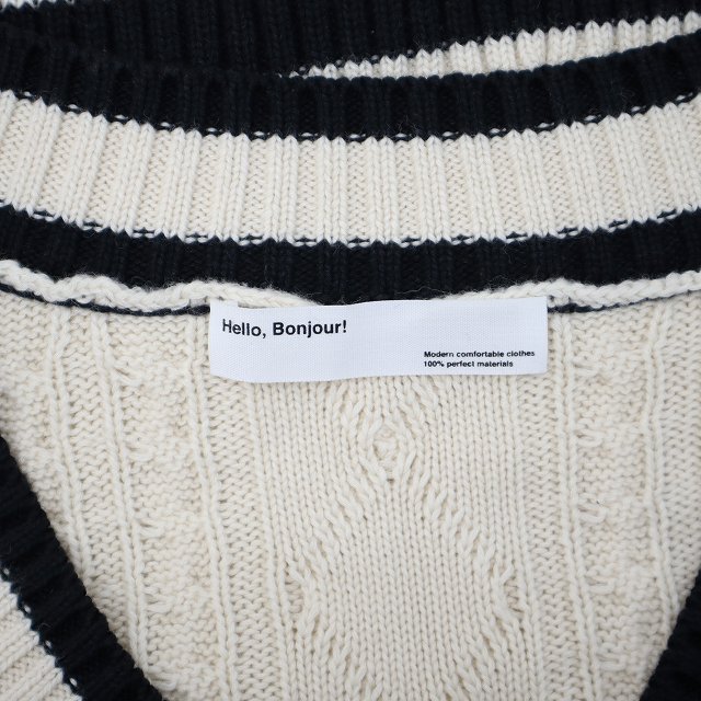 【中古】Hello, Bonjour! ハローボンジュール Vネック アラン チルデンニット ベスト OFF WHITE/BLACK_2