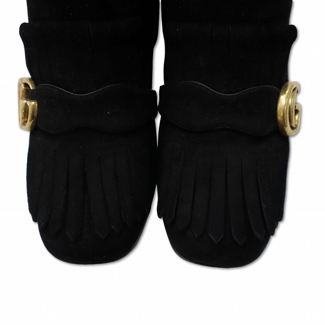 【中古】グッチ GUCCI 408210 スエード GGマーモント フリンジ ショート ブーツ 36 1/2(23.5cm)