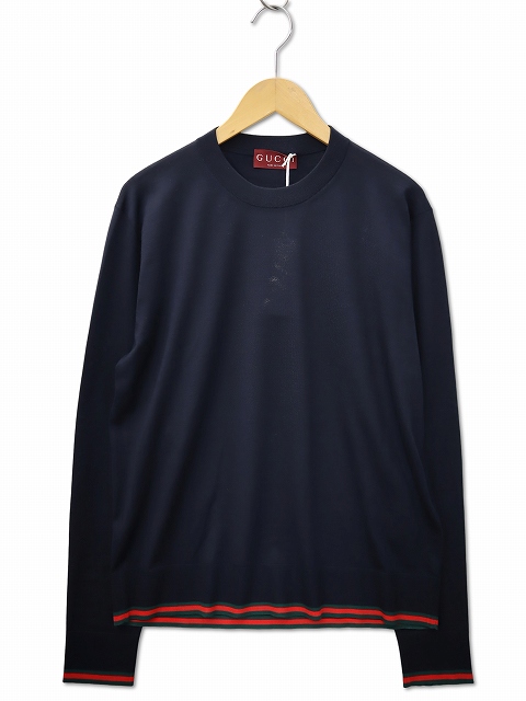 【中古】未使用品 グッチ GUCCI 2025SS 814531 クルーネック シェリーライン 長袖 ウール 薄手 ニット セーター L