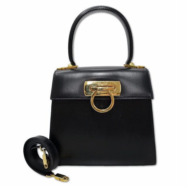 【中古】サルヴァトーレフェラガモ AQ212193 レザー ガンチーニ 2way ショルダー トップハンドル バッグ