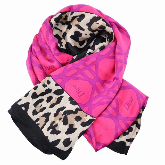 【中古】クリスチャンディオール Christian Dior レオパード シルク ストール PINK/LEO(ピンク/レオ) レディース