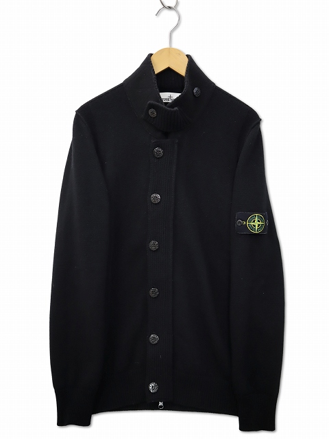 【中古】ストーンアイランド STONE  ウール ジップアップ ニット カーディガン XL BLACK(ブラック) メンズ