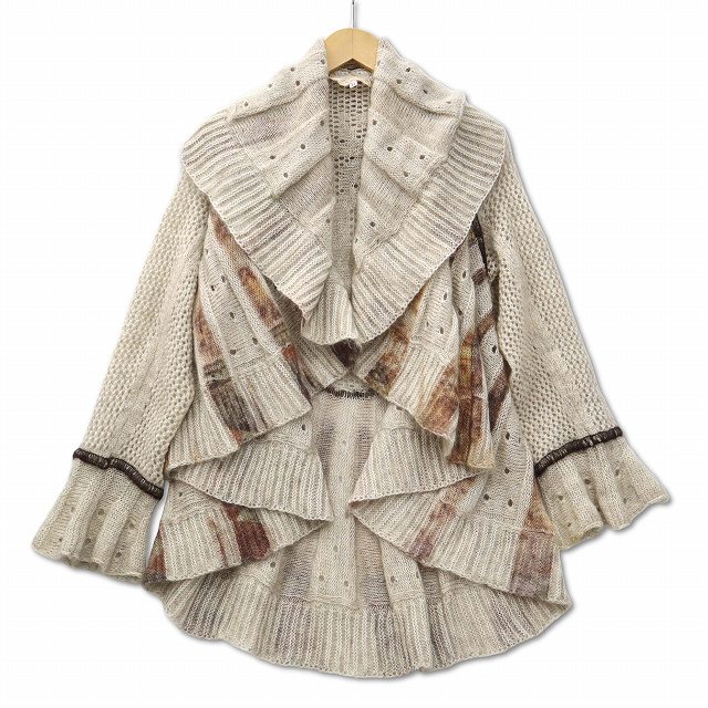 【中古】インポートロッサ Rossa ウール×モヘヤ ラッフル フリルニット ボレロ カーディガン ベージュ 44 レディース