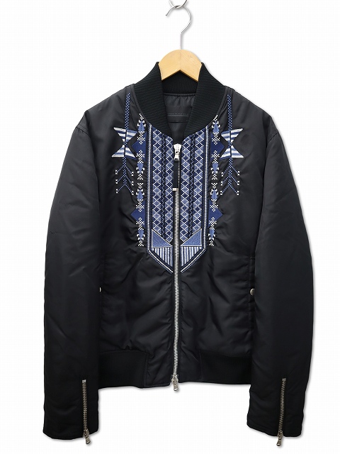【中古】ディーゼルブラックゴールド DIESEL BLACK GOLD 刺繍 ナイロン ジップ ボンバージャケット ブルゾン 50(L)
