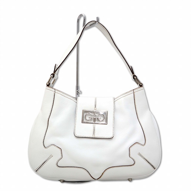 【中古】ゲラルディーニ GHERARDINI 伊製 本革 レザー ワンショルダーバッグ 肩掛け可 ホワイト レディース