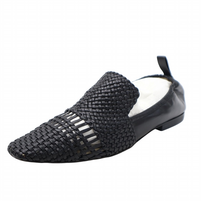 【中古】INSCRIRE 24cmTRENZADO BLACK ナッパレザー メッシュ スリッポン 38 BLACK ブラック I21-0080 レディース