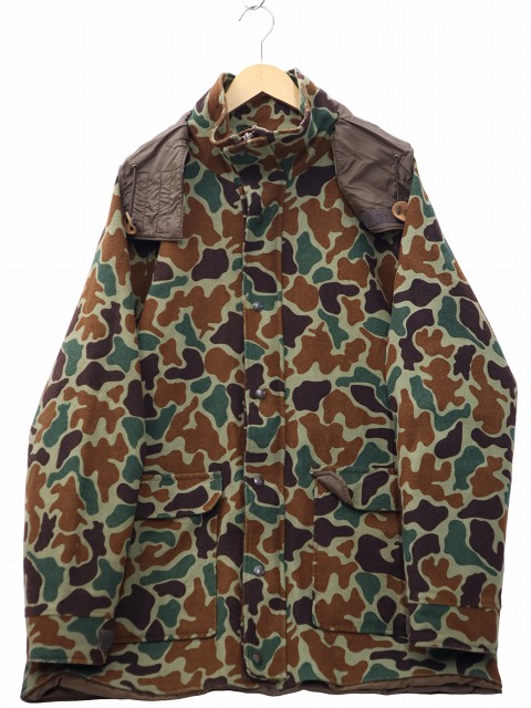 【中古】WOOLRICH 80s ヴィンテージ 迷彩柄 ダックハンターカモ ウール ジップ ジャケット L カーキ メンズ
