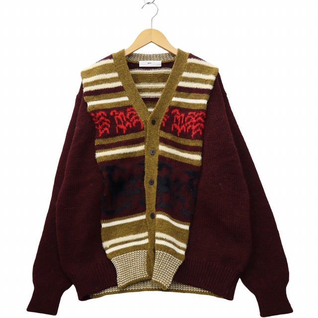 【中古】未使用品 TOGA VIRILIS WOOL JACQUARD KNIT CARDIGAN カーディガン 46 ダークレッド TV32-X0333 メンズ