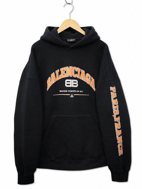 【中古】バレンシアガ 674986 TLVJ2 Maison Cotton Hoodie BBロゴ クラック加工 スウェット プルオーバー パーカー 2
