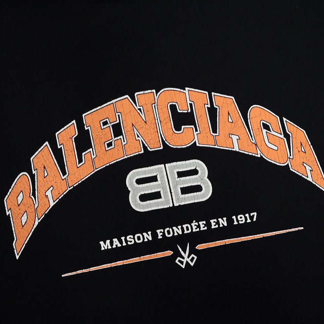 【中古】バレンシアガ 674986 TLVJ2 Maison Cotton Hoodie BBロゴ クラック加工 スウェット プルオーバー パーカー 2_3