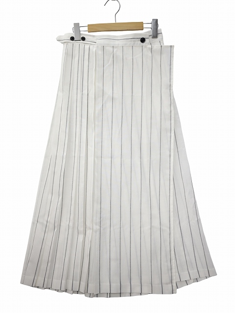 【中古】未使用品 ワイズ Y's WASHER STRIPE PLEATED WRAP SKIRT ウォッシャー ストライプ プリーツ ラップスカート 2