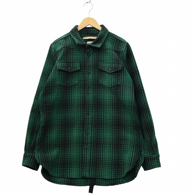 【中古】オフホワイト OFF WHITE チェック プリント ボタンアップ フランネルシャツ S GREEN グリーン メンズ_1