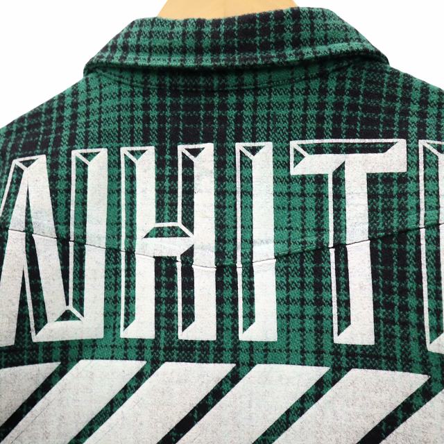 【中古】オフホワイト OFF WHITE チェック プリント ボタンアップ フランネルシャツ S GREEN グリーン メンズ_4