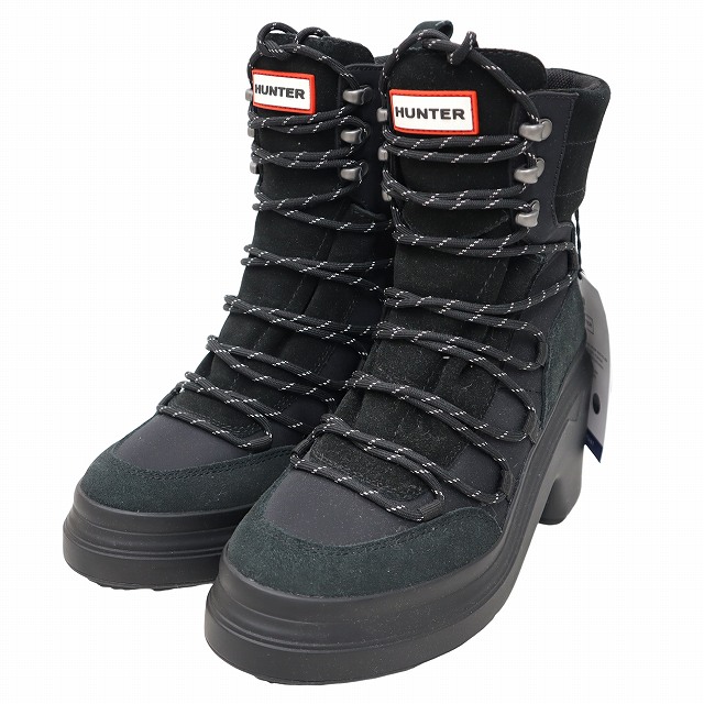 【中古】未使用品 ハンター HUNTER エクスプローラー アンクル レースアップ ヒールブーツ 23cm BLACK(ブラック)