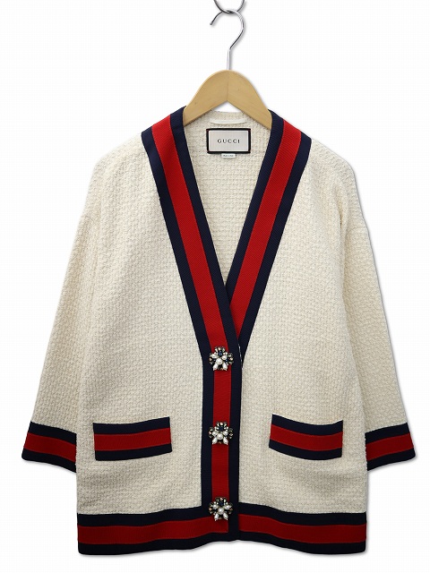 【中古】グッチ GUCCI 469657 ZID86 パールボタン オーバーサイズ ツイード カーディガン 38(XS) IVORY(アイボリー)