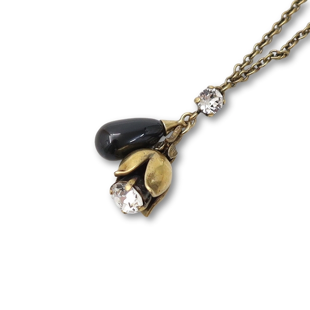 【中古】グッチ GUCCI アンティーク加工 インターロッキングG フラワーモチーフ ロング ネックレス MATTE GOLD