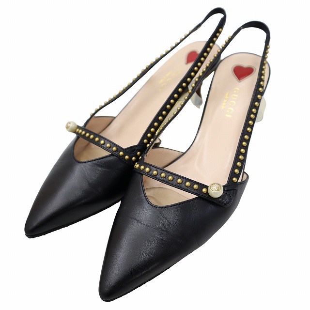 【中古】グッチ GUCCI バックストラップ ドームスタッズ レザー パンプス 22.5cm BLACK(ブラック) 春夏 レディース