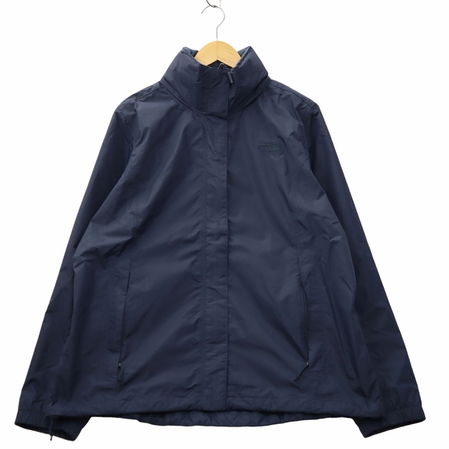 【中古】THE NORTH FACE ロゴ刺繍 ジップアップ ナイロンジャケット XL NAVY ネイビー S19YO73 レディース