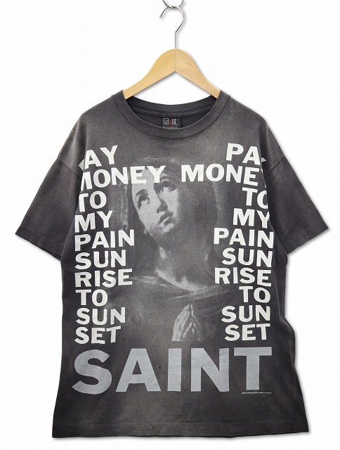 【中古】SAINT MICHAEL セントマイケル PTP SS TEE / STAY REAL ヴィンテージ加工 プリント 半袖 Tシャツ L