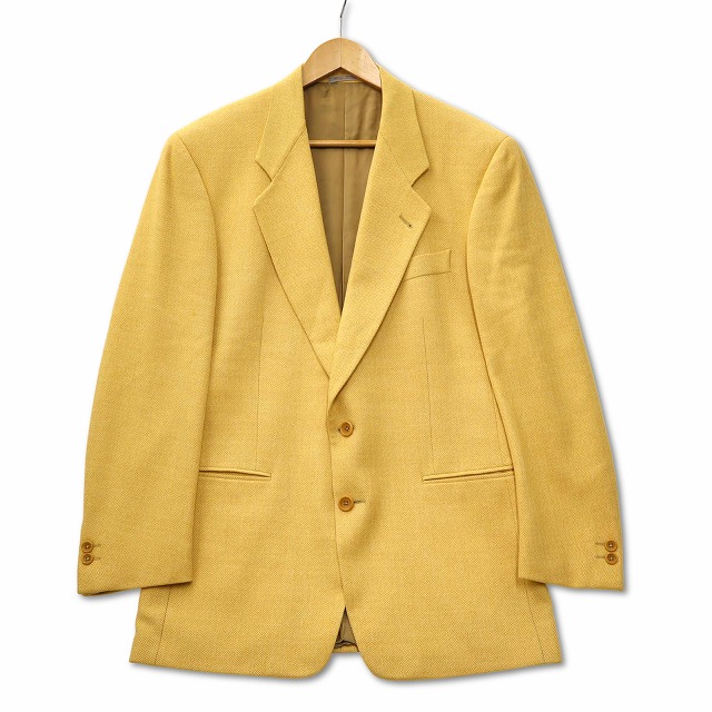 【中古】コルネリアーニ Corneliani 伊製 カシミヤブレンド ウール ヘリンボーン テーラードジャケット オレンジイエロー  メンズ
