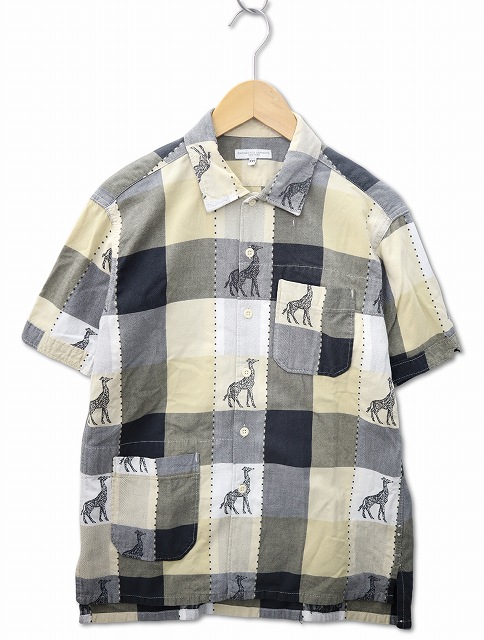 【中古】エンジニアードガーメンツ Camp Shirt Cotton Giraffe Jacquard アニマル ジャガード チェック シャツ XXS